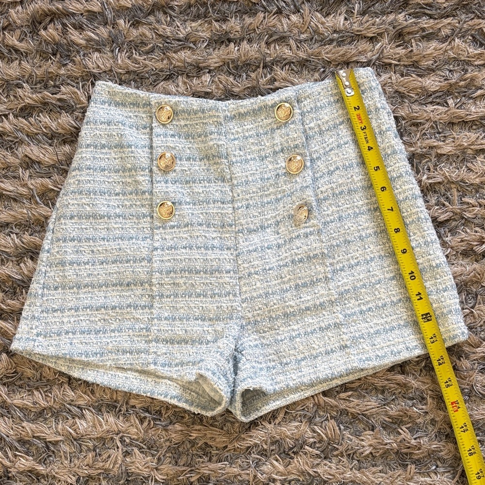 Cropped Tweed Jacket & High-Waist Shorts in Sky Blue, Size S - Picture 10 of 11